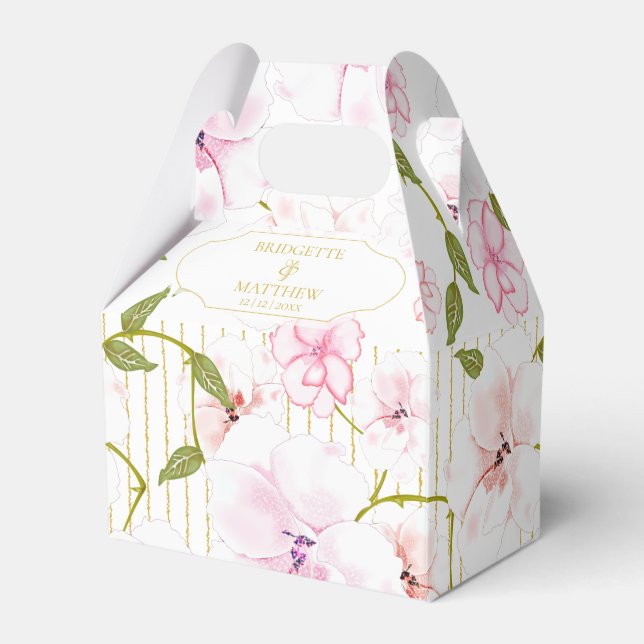 Pink Roses Personalised Wedding Favour Box (Front Side)