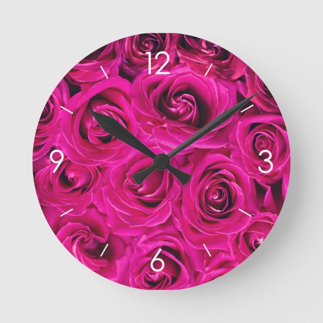 Pink Roses Personalized Round Clock (Front)