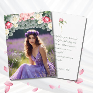 Pink Roses Photo Bridal Shower Thank You Card