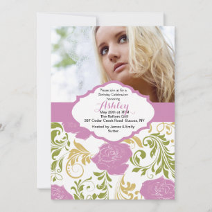 Pink Roses Photo Invitation