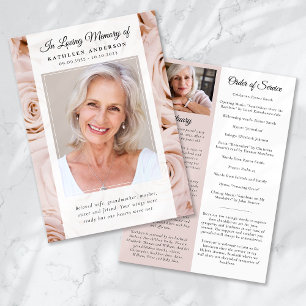 Pink Roses Photo Memorial Service Program Invitation