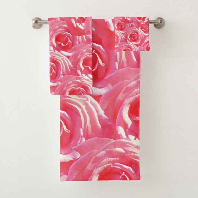 Pink Roses Photo pattern Bathroom Towel Set (Insitu)