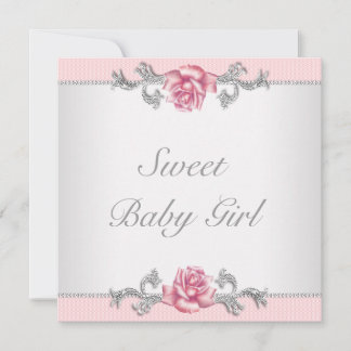 Pink Roses Pink Baby Girl Shower Invitation