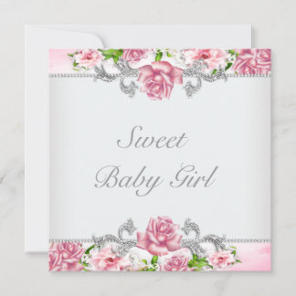 Pink Roses Pink Baby Girl Shower Invitation