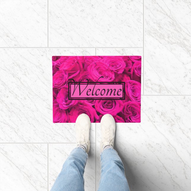 Pink Roses pink flowers pink floral Doormat (Indoor)