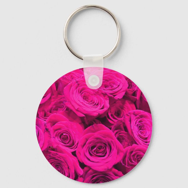 Pink roses pink flowers pink floral key ring (Front)