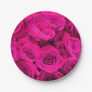 Pink roses pink flowers pink floral paper plate