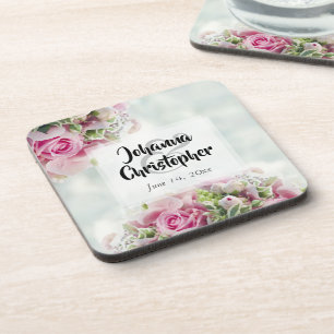 Pink Roses Plastic Wedding Coaster