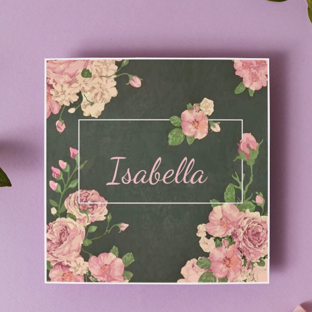 Pink Roses Print, personalized name Tile (Creator Uploaded)