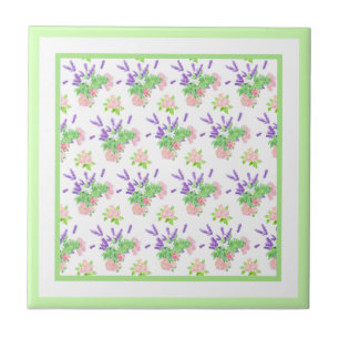 Pink Roses, Purple Lavender, Mock Orange Blossom Tile