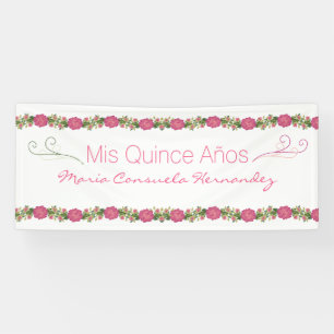Pink Roses Quinceanera Banner