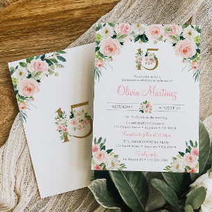 Pink Roses Quinceañera Birthday Invitation Blush