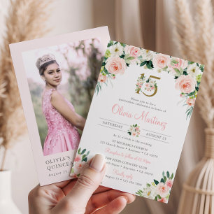 Pink Roses Quinceañera Birthday Invitation Photo
