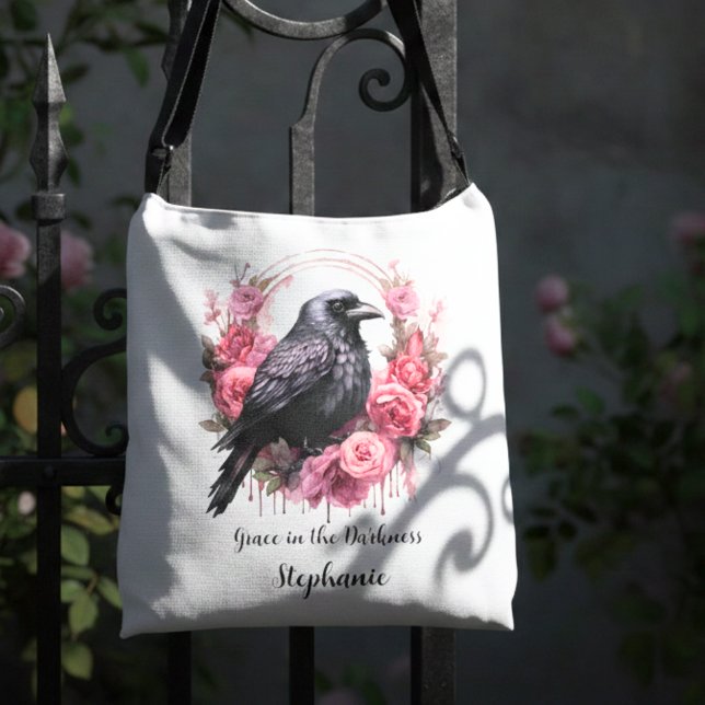 Pink Roses Raven Crossbody Bag (Pink roses raven cross body bag)