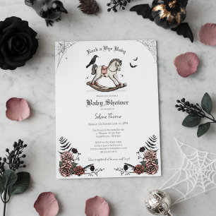 Pink Roses Rocking Horse Gothic Baby Shower Invitation