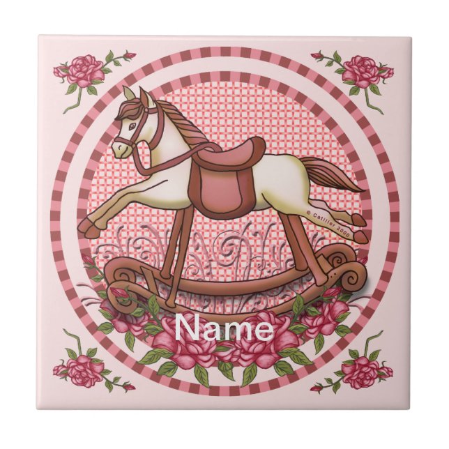 Pink Roses Rocking Horse  Tile (Front)