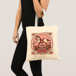 Pink Roses Rocking Horse Tote Bag