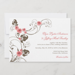 Pink Roses Romantic Florals Elegant Wedding Invite