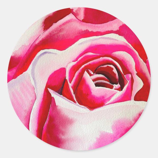 Pink roses romantic watercolor art classic round sticker (Front)