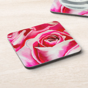 Pink roses romantic watercolor art coaster