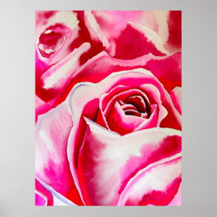 Pink roses romantic watercolor art poster
