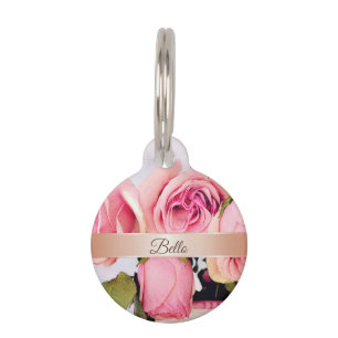 Pink Roses Rose Gold Add Name Pet Tag