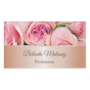 Pink Roses Rose Gold Name Tag