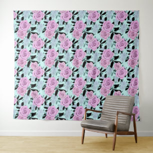  pink roses, roses , turquoise background   tapestry