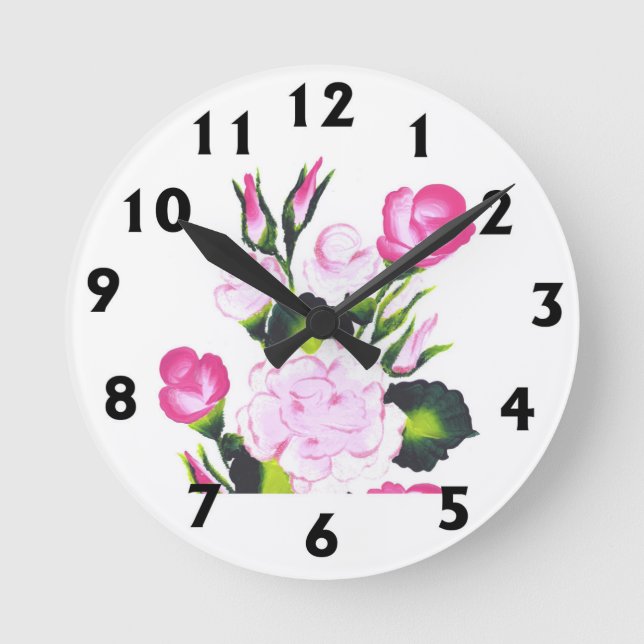 Pink Roses Round Wall Clock (Front)