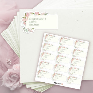 Pink Roses Sage Green Bridal Shower Mailing Lables