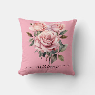 Pink Roses Sage Green Classic Floral Cushion