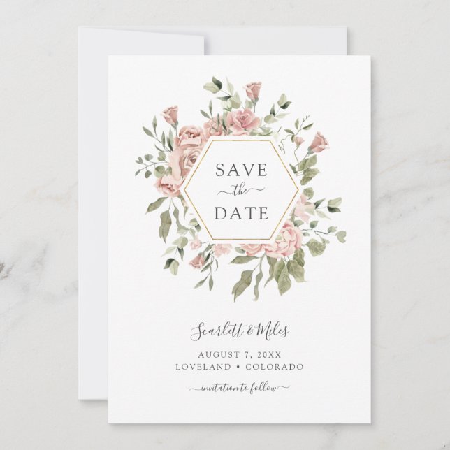 Pink Roses Save The Date (Front)