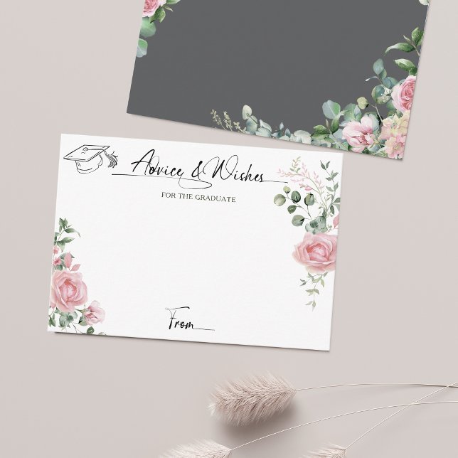 Pink Roses Script Advice And Wishes Graduation Enclosure Card (Creator Uploaded)