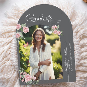 Pink Roses Script Photo Graduation Announcement