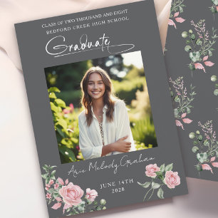 Pink Roses Script Photo Graduation Announcement