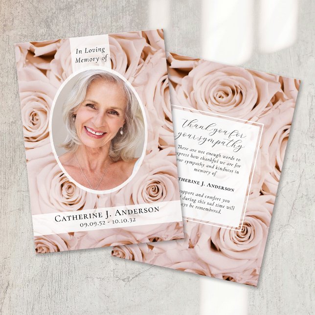 Pink Roses Script Sympathy Memorial Funeral Thank You Card (Creator Uploaded)