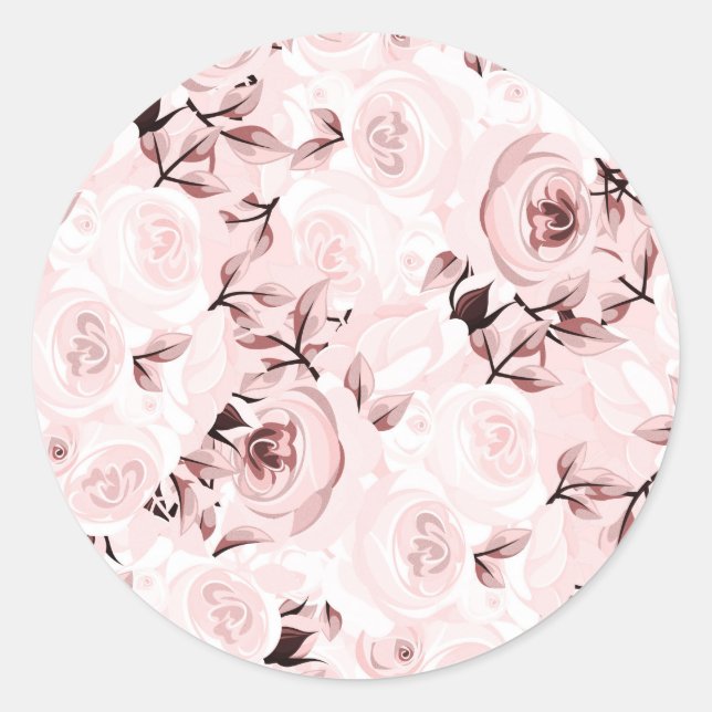 Pink Roses Shabby Chic Glam Elegant Floral Party Classic Round Sticker (Front)