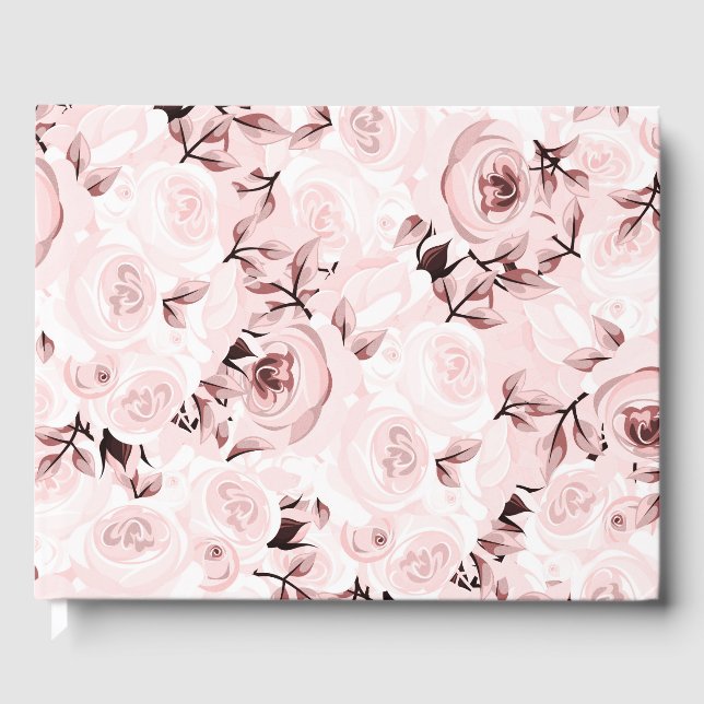 Pink Roses Shabby Chic Glam Elegant Floral Wedding Guest Book (Front)