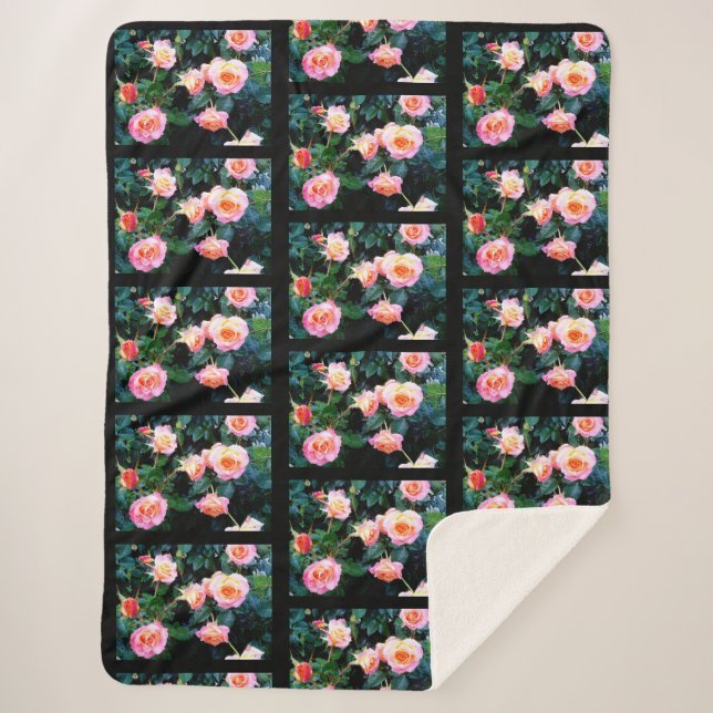 PINK ROSES   SHERPA BLANKET (Front)
