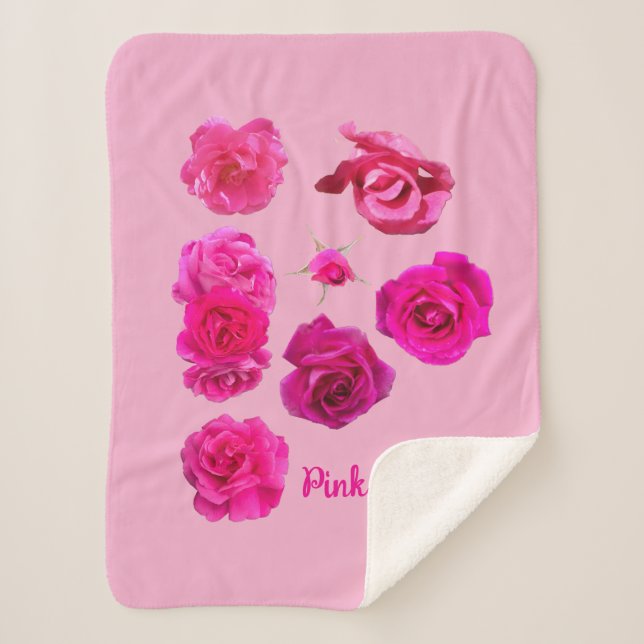 Pink Roses  Sherpa Blanket (Front)