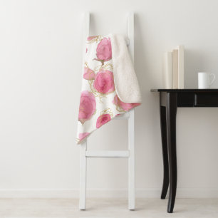Pink roses sherpa blanket