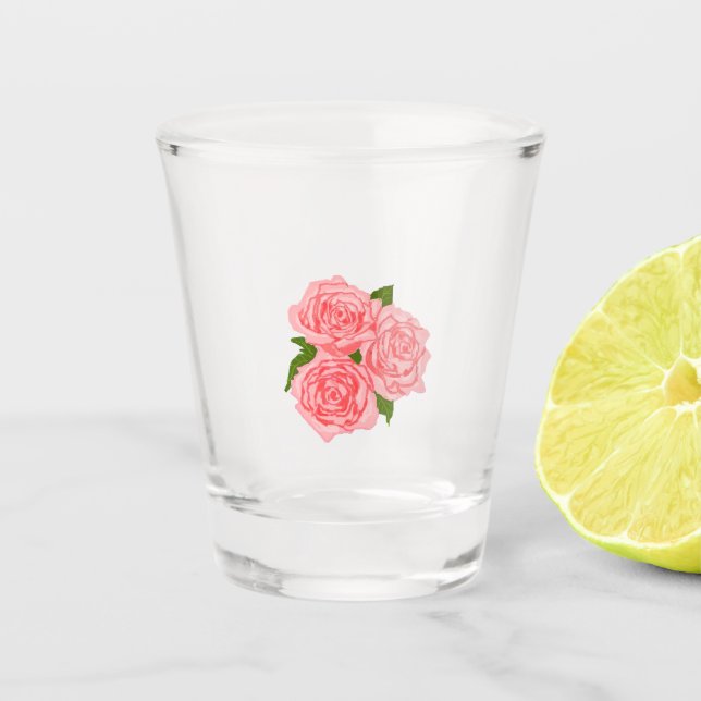 Pink roses shot glass (Front)