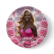 Pink Roses Sky Funeral Memorial Button Keepake