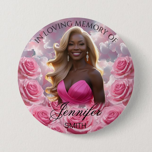 Pink Roses Sky Funeral Memorial Button Keepake (Front)