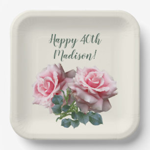 Pink Roses Special Birthday Party for Her Paper Plate