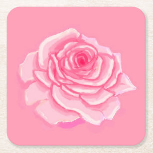 Pink roses square paper coaster