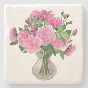 Pink Roses Stone Coaster