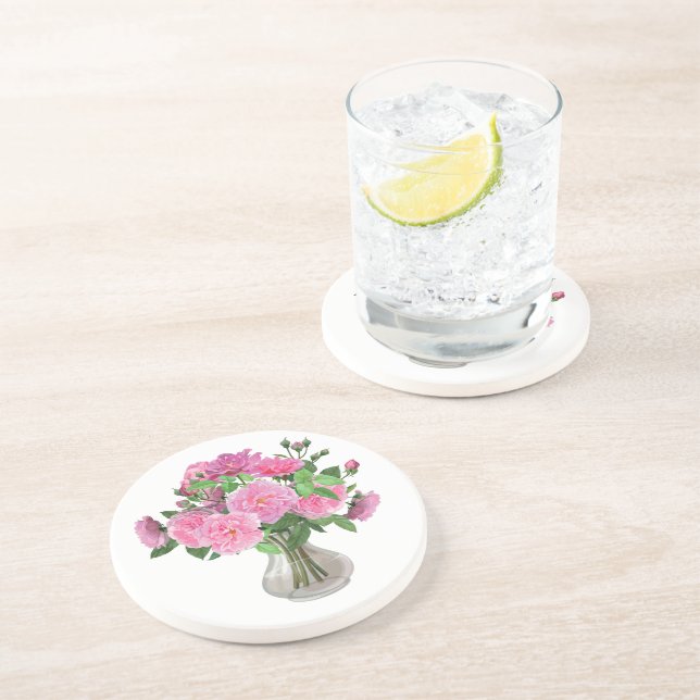 Pink Roses Stone Coaster (Side)