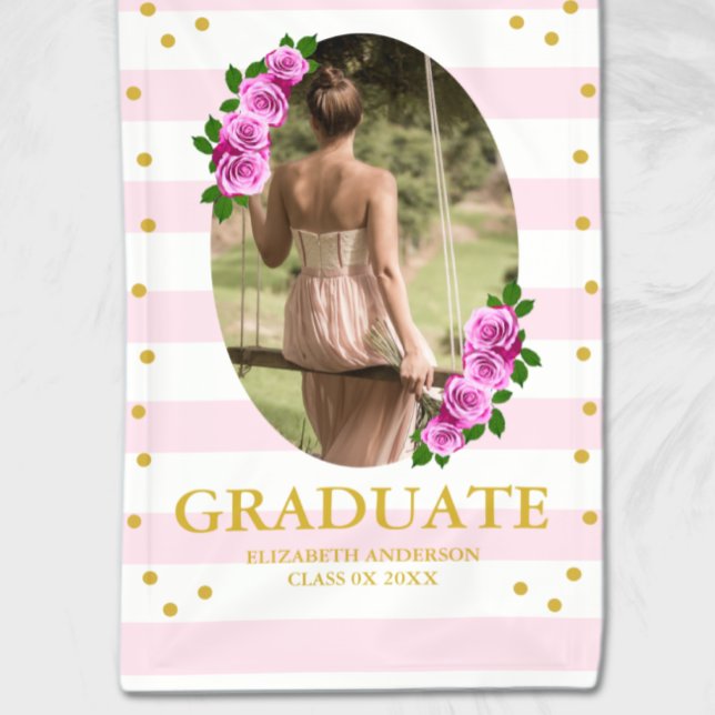 Pink Roses Striped Graduation Banner (Creator Uploaded)