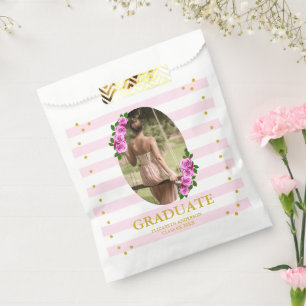 Pink Roses Striped Graduation Brunch Favour Bags